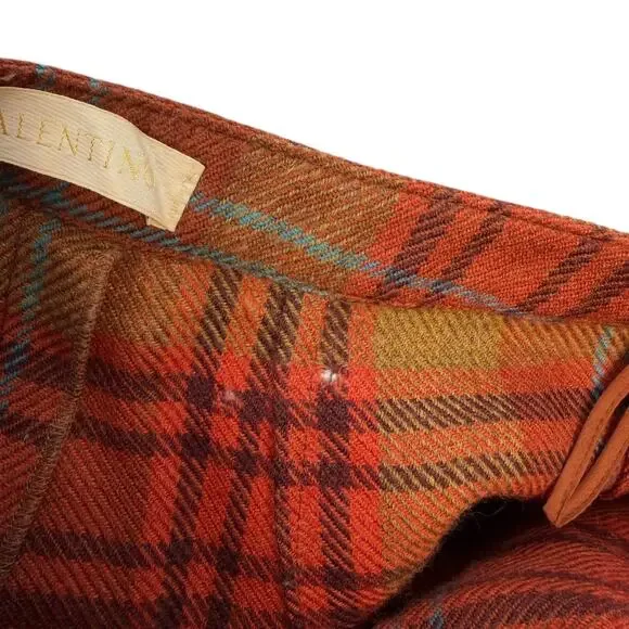 Valentino Plaid Wool Pants Red Brown Straight Leg Cuffed Trouser Womens 4 - Picture 12 of 15